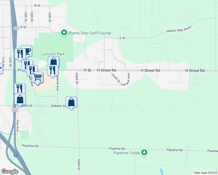 map of restaurants, bars, coffee shops, grocery stores, and more near 9681 Crest Drive in Blaine