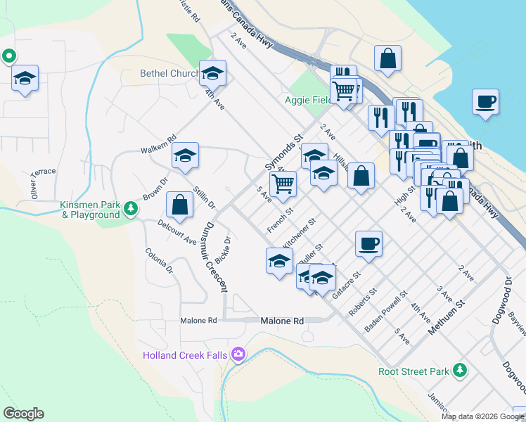 map of restaurants, bars, coffee shops, grocery stores, and more near 509 Warren Street in Ladysmith