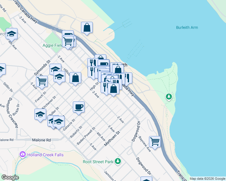 map of restaurants, bars, coffee shops, grocery stores, and more near 411 1st Avenue in Ladysmith