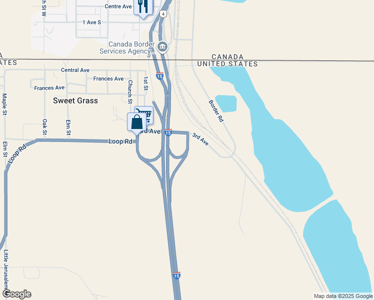 map of restaurants, bars, coffee shops, grocery stores, and more near 3rd Avenue in Sweet Grass