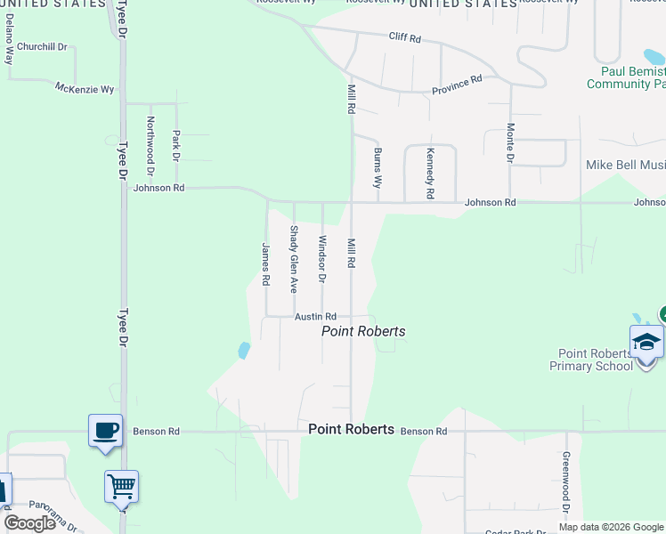 map of restaurants, bars, coffee shops, grocery stores, and more near 273 Windsor Drive in Point Roberts