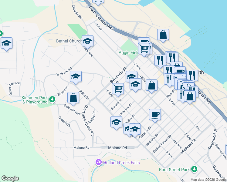 map of restaurants, bars, coffee shops, grocery stores, and more near 426 Warren Street in Ladysmith