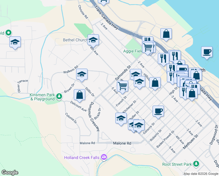 map of restaurants, bars, coffee shops, grocery stores, and more near 1040 5 Avenue in Ladysmith
