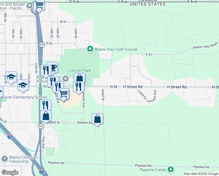 map of restaurants, bars, coffee shops, grocery stores, and more near 673 Parkview Place in Blaine