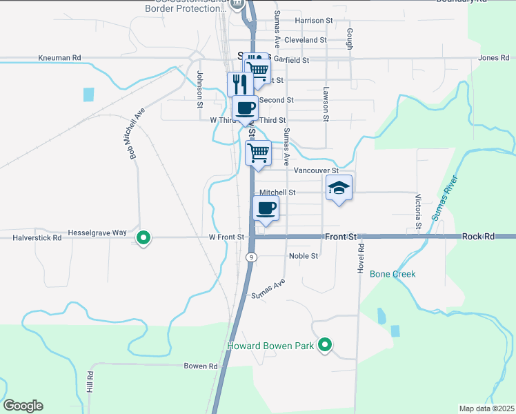 map of restaurants, bars, coffee shops, grocery stores, and more near 1010 Cherry Street in Sumas