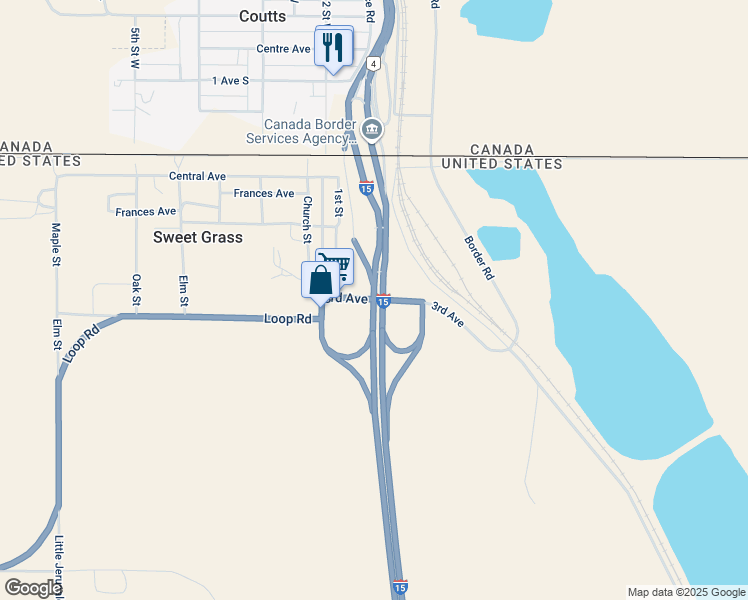 map of restaurants, bars, coffee shops, grocery stores, and more near 3rd Avenue in Sweet Grass