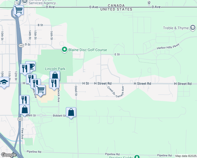 map of restaurants, bars, coffee shops, grocery stores, and more near 675 Allan Street in Blaine