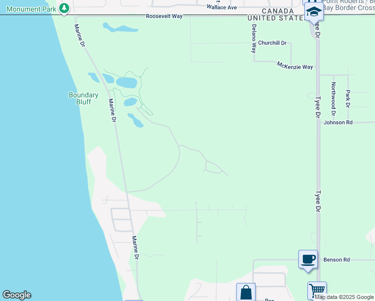 map of restaurants, bars, coffee shops, grocery stores, and more near 207 Pelican Lane in Point Roberts