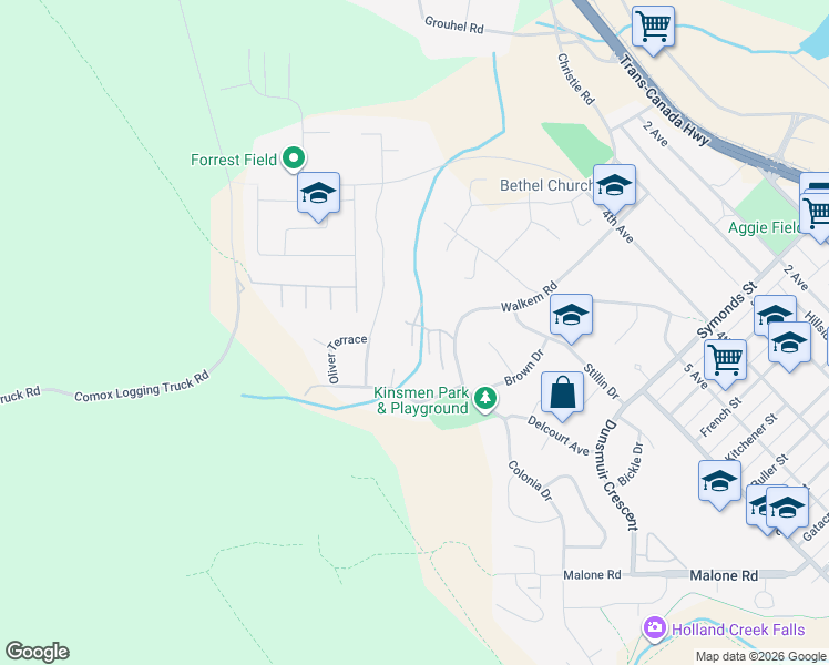 map of restaurants, bars, coffee shops, grocery stores, and more near 1150 Walkem Road in Ladysmith