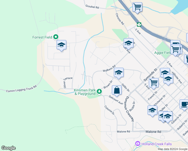 map of restaurants, bars, coffee shops, grocery stores, and more near 1153 Walkem Road in Ladysmith