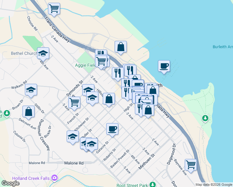map of restaurants, bars, coffee shops, grocery stores, and more near 117 Kitchener Street in Ladysmith