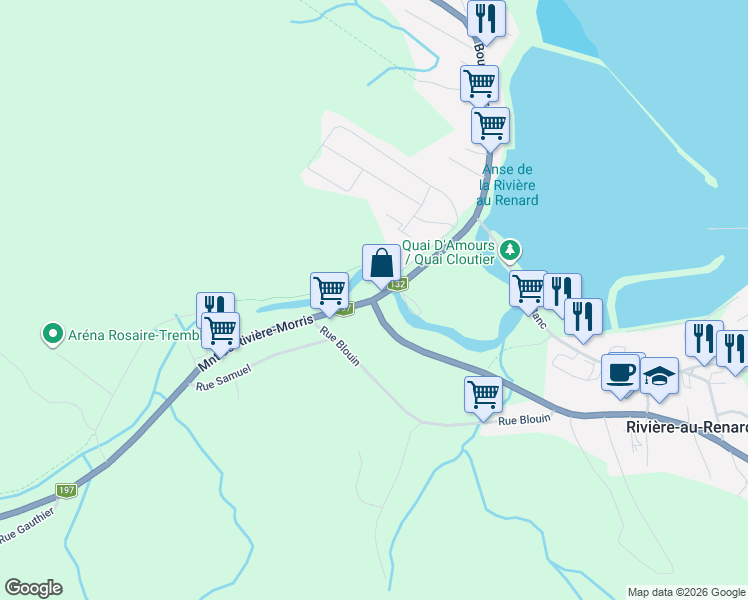 map of restaurants, bars, coffee shops, grocery stores, and more near 1 Boulevard Renard Ouest in Gaspé