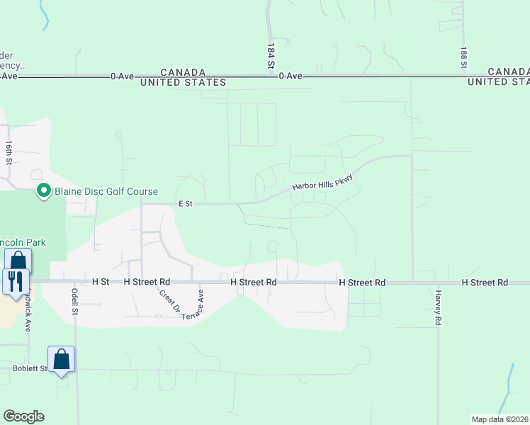 map of restaurants, bars, coffee shops, grocery stores, and more near 4280 H Street Road in Blaine