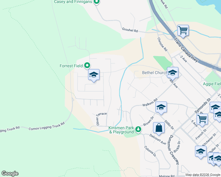 map of restaurants, bars, coffee shops, grocery stores, and more near 89 McKinley Road in Ladysmith