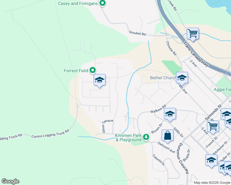 map of restaurants, bars, coffee shops, grocery stores, and more near 1300 Churchill Place in Ladysmith