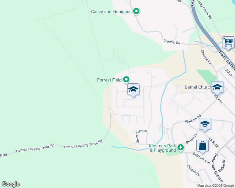 map of restaurants, bars, coffee shops, grocery stores, and more near 1375 Cedarwood Road in Ladysmith