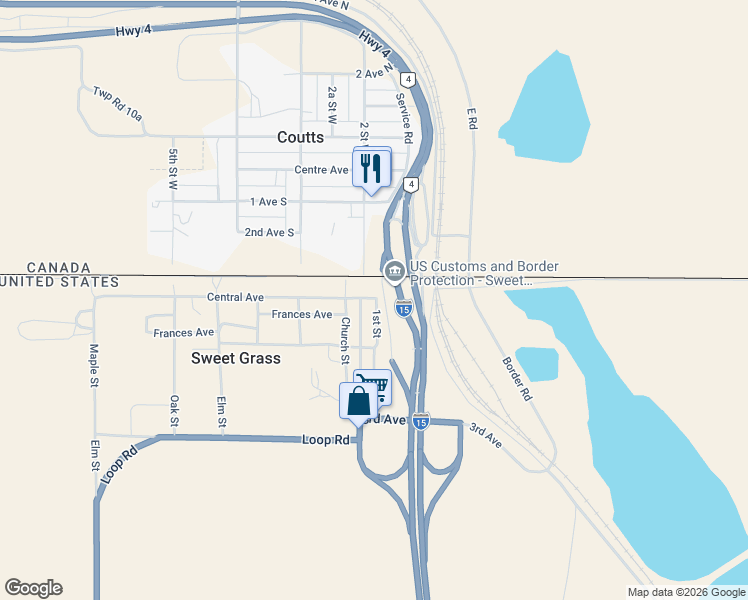 map of restaurants, bars, coffee shops, grocery stores, and more near 101 Central Avenue in Sweet Grass