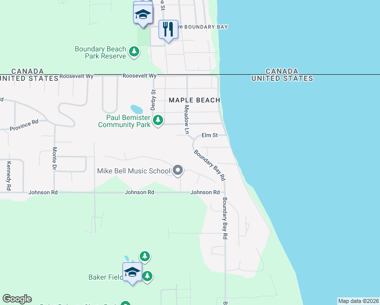 map of restaurants, bars, coffee shops, grocery stores, and more near 103 Goodman Road in Point Roberts