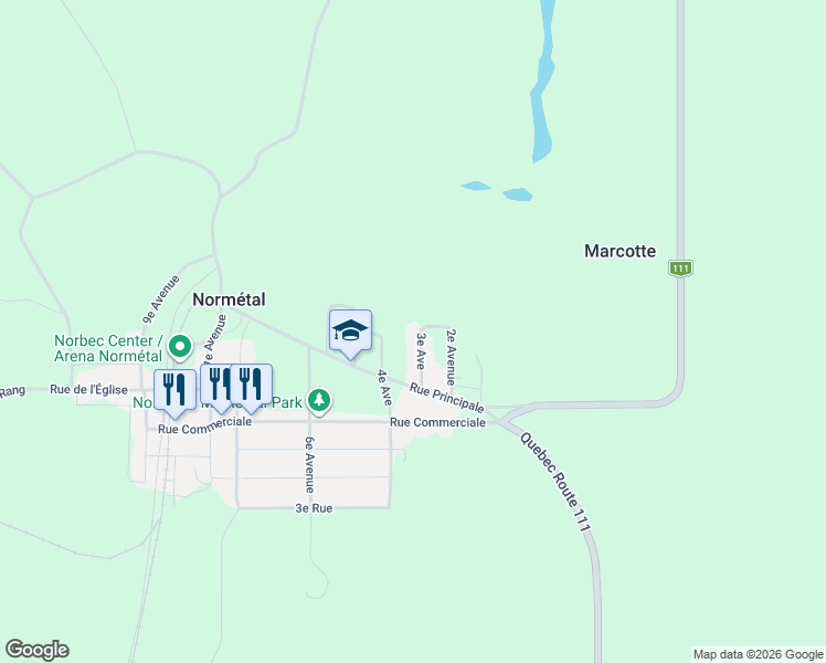 map of restaurants, bars, coffee shops, grocery stores, and more near 44 Avenue 3e in Normétal