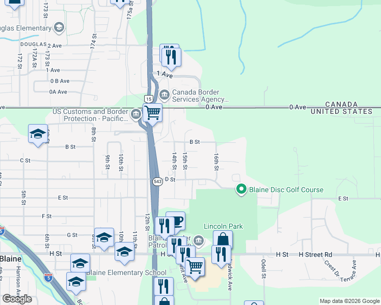 map of restaurants, bars, coffee shops, grocery stores, and more near 250 15th Street in Blaine