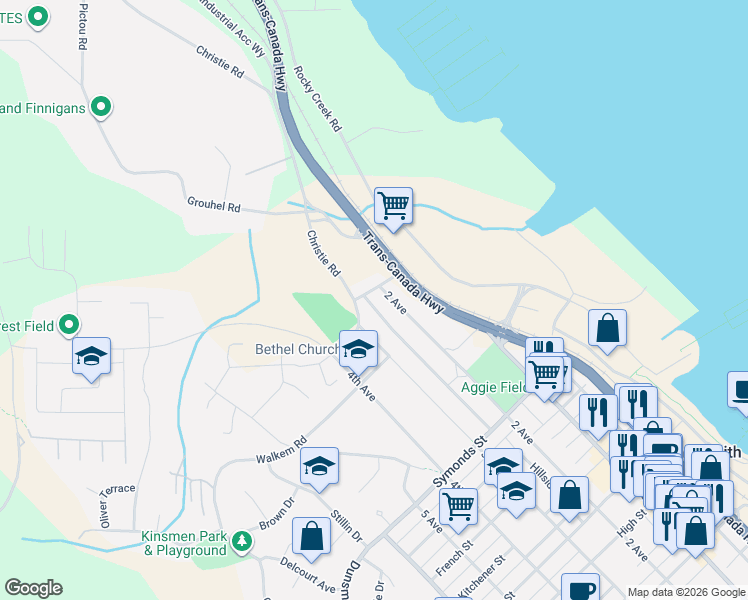 map of restaurants, bars, coffee shops, grocery stores, and more near 1154 2 Avenue in Ladysmith