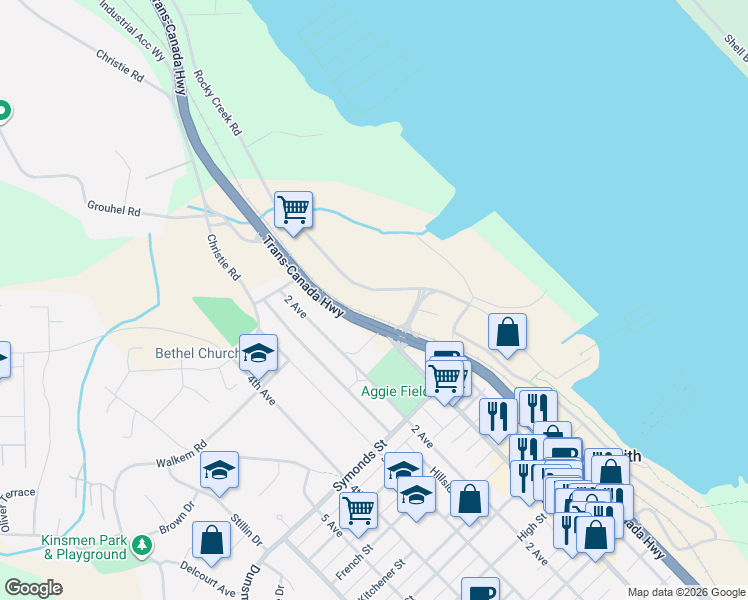 map of restaurants, bars, coffee shops, grocery stores, and more near 1132 Rocky Creek Road in Ladysmith