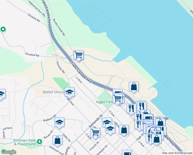 map of restaurants, bars, coffee shops, grocery stores, and more near 1134 Rocky Creek Road in Ladysmith