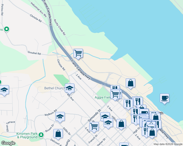 map of restaurants, bars, coffee shops, grocery stores, and more near 1138 Rocky Creek Road in Ladysmith