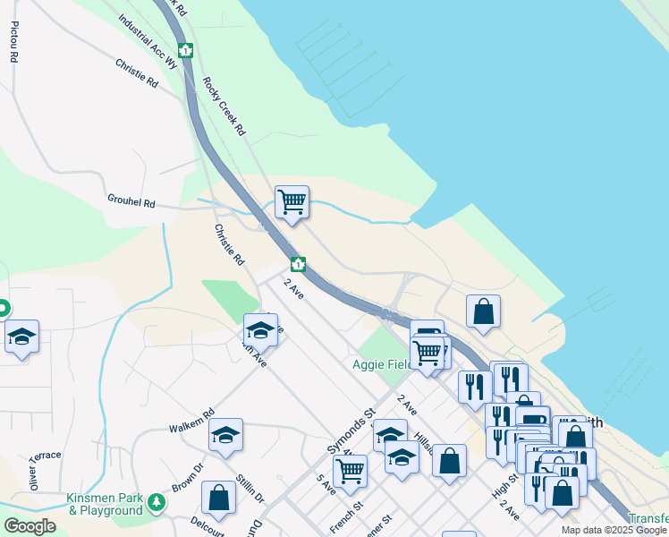 map of restaurants, bars, coffee shops, grocery stores, and more near 1142 Rocky Creek Road in Ladysmith
