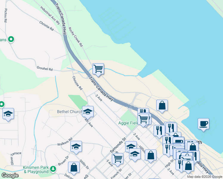 map of restaurants, bars, coffee shops, grocery stores, and more near 1142 Rocky Creek Road in Ladysmith