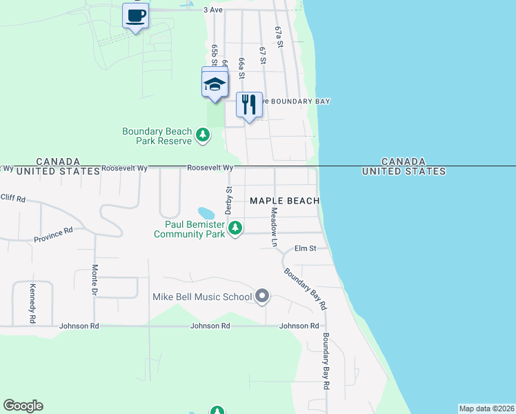 map of restaurants, bars, coffee shops, grocery stores, and more near 2103 Birch St in Point Roberts