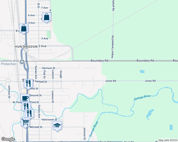 map of restaurants, bars, coffee shops, grocery stores, and more near 818 Garfield Street in Sumas