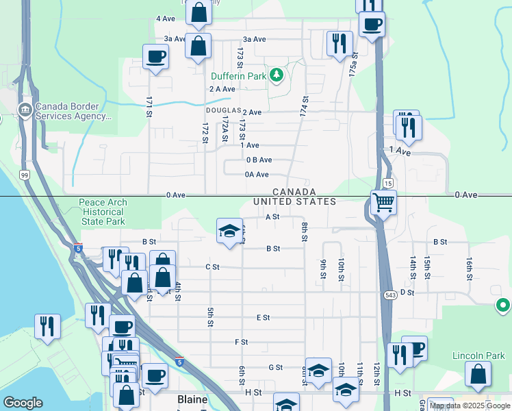 map of restaurants, bars, coffee shops, grocery stores, and more near 17307 0 Avenue in Surrey