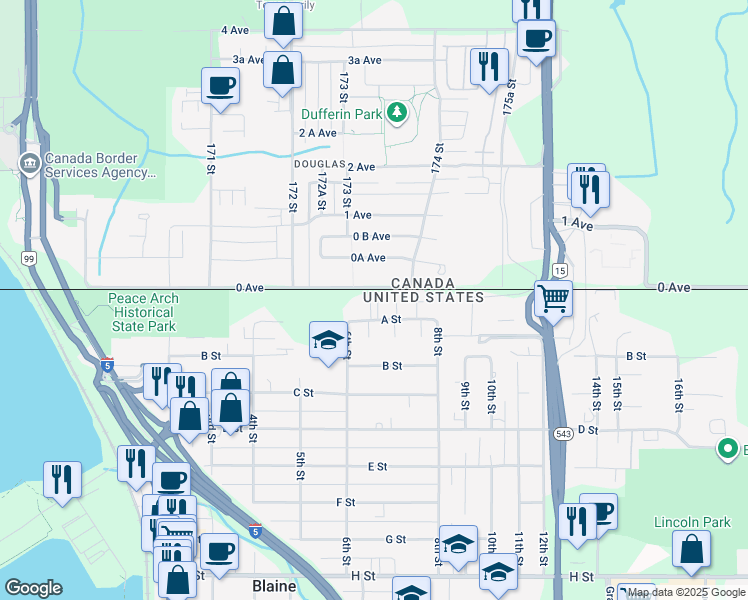 map of restaurants, bars, coffee shops, grocery stores, and more near 17307 0 Avenue in Surrey
