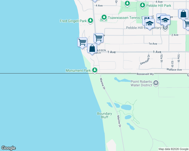 map of restaurants, bars, coffee shops, grocery stores, and more near 25 Marine Drive in Point Roberts