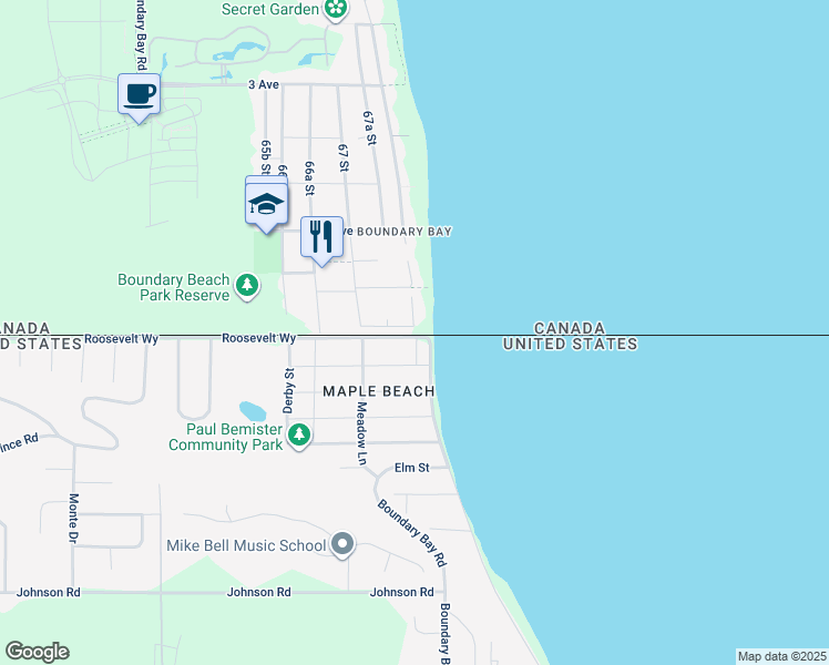 map of restaurants, bars, coffee shops, grocery stores, and more near 6778 Corbould Road in Delta
