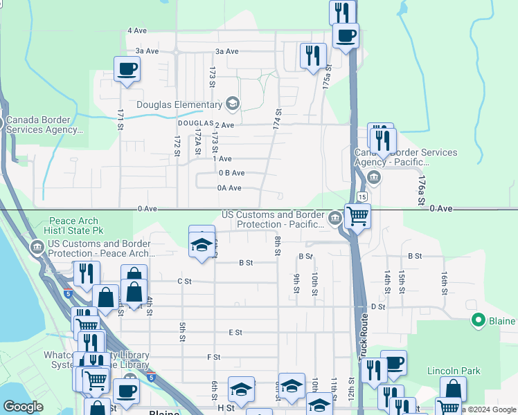 map of restaurants, bars, coffee shops, grocery stores, and more near 17378 0 B Avenue in Surrey