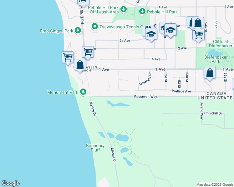 map of restaurants, bars, coffee shops, grocery stores, and more near 5024 Wallace Avenue in Delta