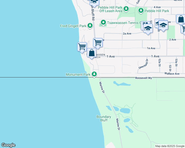 map of restaurants, bars, coffee shops, grocery stores, and more near 20 Tsawwassen Beach Road in Delta