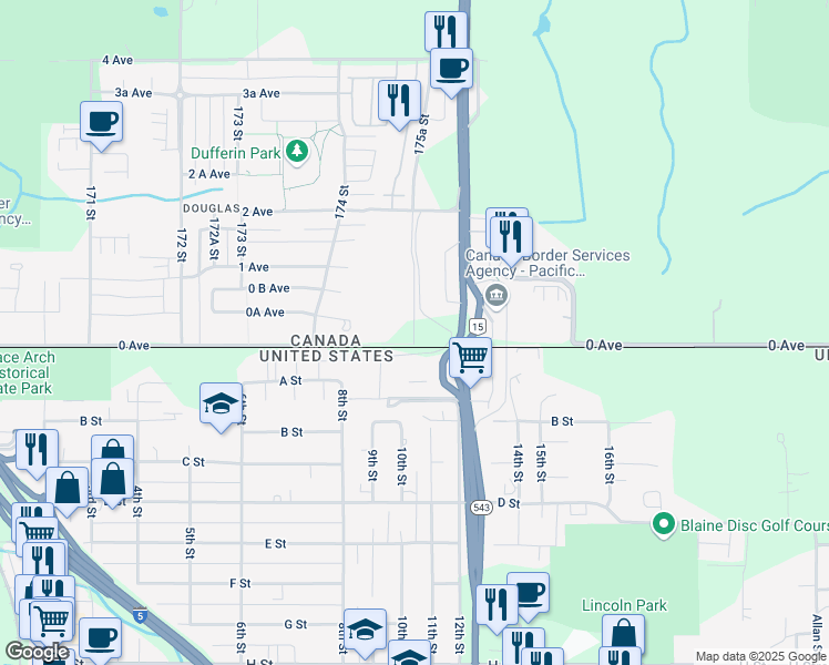 map of restaurants, bars, coffee shops, grocery stores, and more near 10 175A Street in Surrey