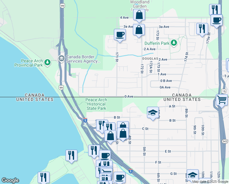 map of restaurants, bars, coffee shops, grocery stores, and more near 19 171 Street in Surrey