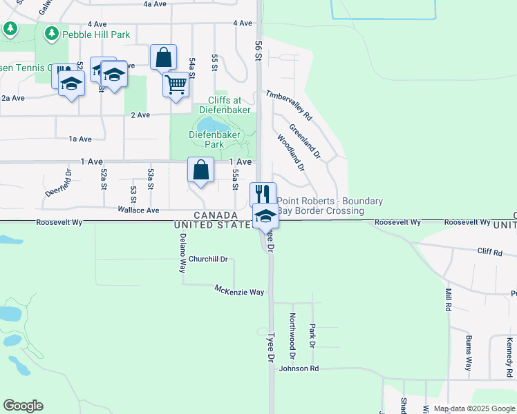 map of restaurants, bars, coffee shops, grocery stores, and more near 16 56 Street in Delta