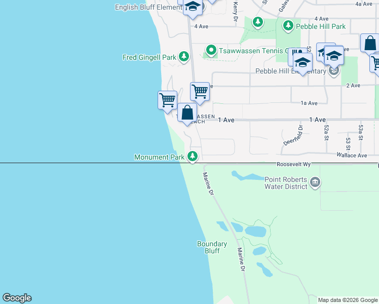 map of restaurants, bars, coffee shops, grocery stores, and more near 25 Marine Drive in Point Roberts