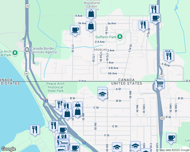 map of restaurants, bars, coffee shops, grocery stores, and more near 38 172 Street in Surrey
