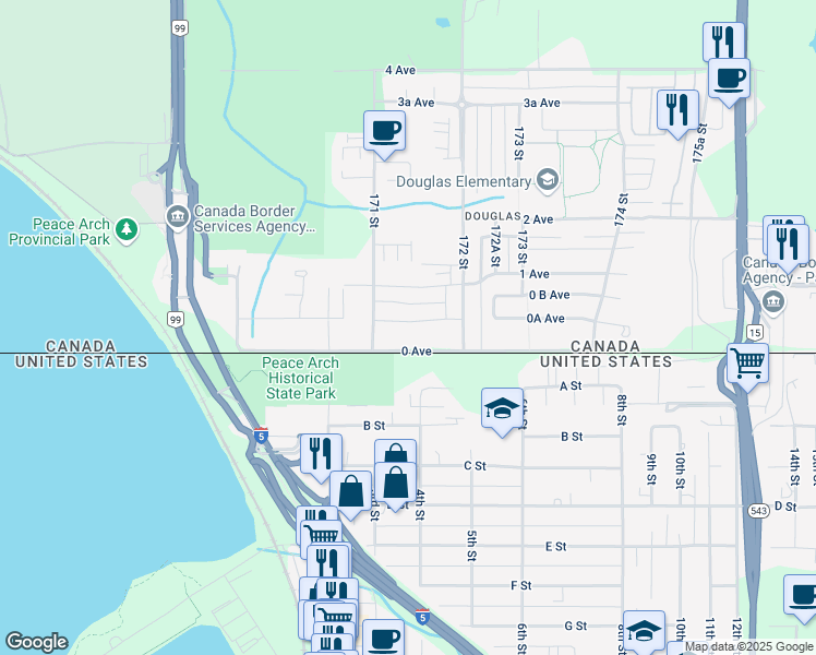 map of restaurants, bars, coffee shops, grocery stores, and more near 17138 0A Avenue in Surrey