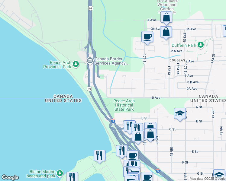 map of restaurants, bars, coffee shops, grocery stores, and more near 16933 1 Avenue in Surrey