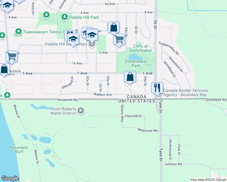 map of restaurants, bars, coffee shops, grocery stores, and more near 29 Wallace Place in Delta