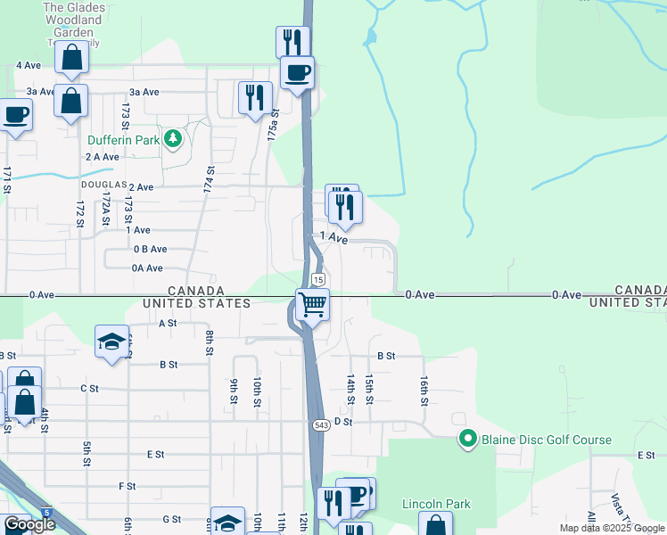 map of restaurants, bars, coffee shops, grocery stores, and more near 28 176 Street in Surrey