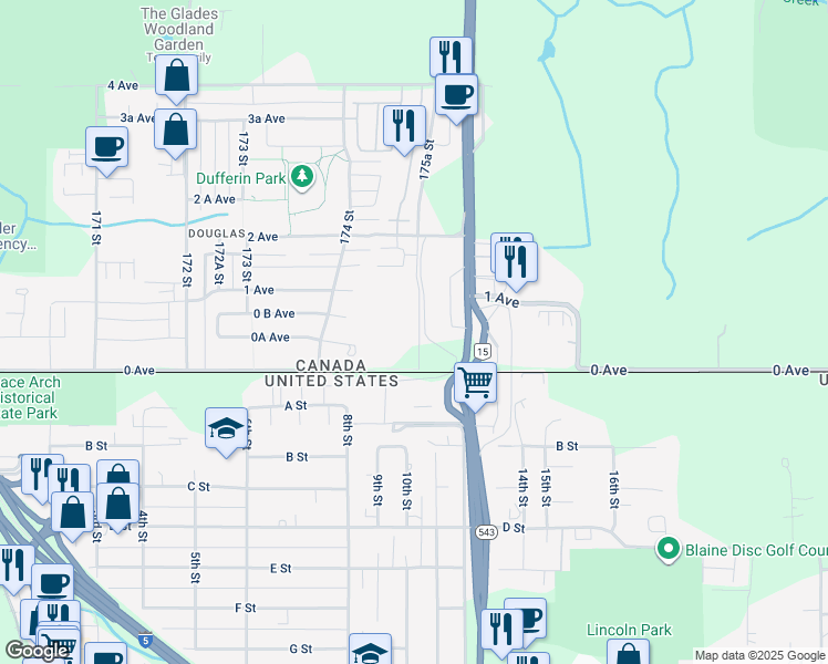 map of restaurants, bars, coffee shops, grocery stores, and more near 67 175A Street in Surrey