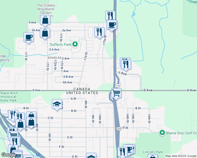 map of restaurants, bars, coffee shops, grocery stores, and more near 67 175A Street in Surrey